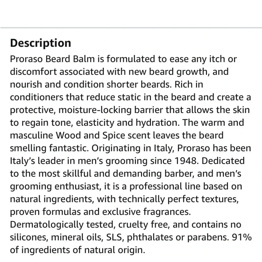 Proraso Beard Balm Soften and Soothe Wood and Spice 3.4 fl oz